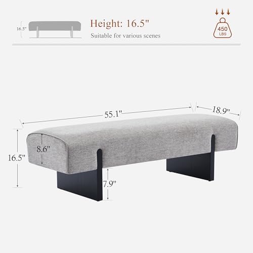 Upholstered End of Bed Bench, Solid Wood Legs & Grey Linen Fabric - Image 2