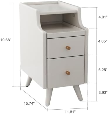AQIMUELE Small Nightstand with Drawers, Solid Wood Bedside Table, Narrow Walnut - Image 2