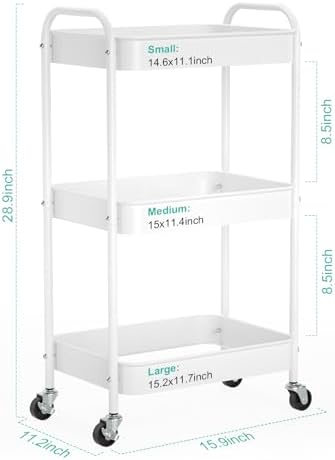 3-Tier Rolling Cart, Metal Utility Storage Carts - Image 2
