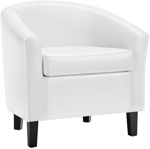 Yaheetech Accent Chairs, Faux Leather Barrel Armchairs White by Yaheetech