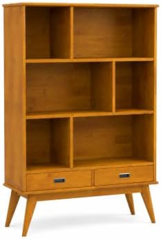 SIMPLIHOME Draper 64" Tall Solid Wood 6-Shelf Bookcase in Teak Brown by SimpliHome