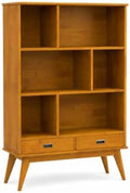 SIMPLIHOME Draper 64" Tall Solid Wood 6-Shelf Bookcase in Teak Brown by SimpliHome