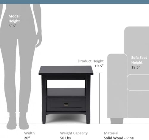 SIMPLIHOME Warm Shaker 20" Wide Solid Wood Square End Table in Black - Image 3