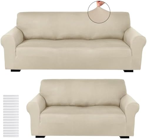 Peryiter 2 Pcs Couch and Loveseat Sofa Covers, Milk Silk by Peryiter