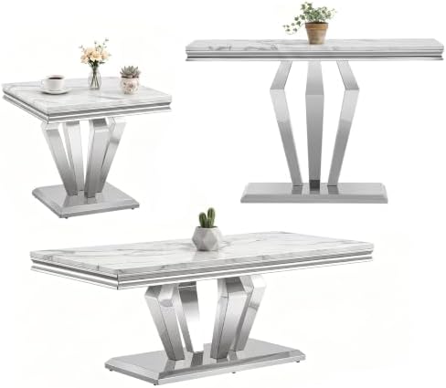 Henf 3 Piece Living Room Table Set, Faux Marble Coffee Table & Console Table & by Henf