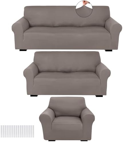 Peryiter 3 Pcs Couch and Loveseat Sofa Covers, Milk Silk by Peryiter