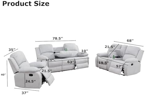 Manual Reclining Couch Sofa Set - Image 2
