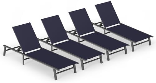Ciokea Foldable Outdoor Lounge Chair Set of 4, No Assembly Aluminum Chaise by CIOKEA
