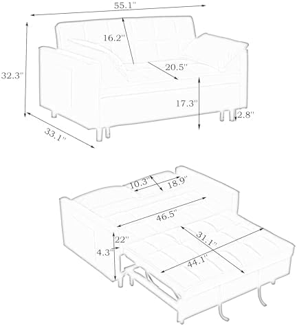 Sleeper Sofa Bed with Adjustable Backrest & Side Pockets - Image 2