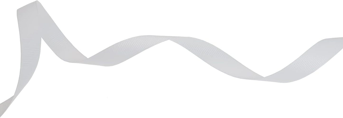 Solid Grosgrain Ribbon 25 Yard Each Roll 100% Polyester Woven Edge (1/2", White)