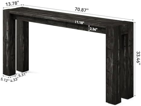 Solid Wood Black Console Table for Entryway, 70.9-Inch Extra Long Narrow Sofa - Image 2