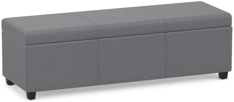 SIMPLIHOME Avalon 54" Wide Vegan Leather Storage Ottoman in Stone Grey by SimpliHome