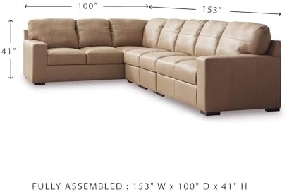 Signature Design by Ashley Large Leather Sectional Sofa, Toffee Brown - Image 3