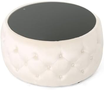 30" Round Velvet Ottoman Coffee Table, Button Tufted Coffee Table - Image 7