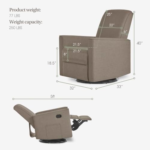 Evolur Raleigh Plus Nursery Glider Recliner, Light Truffle - Image 3