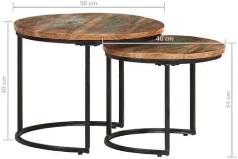 vidaXL Solid Reclaimed Wood Nesting Tables – Handmade Round End Tables in Mixed - Image 2