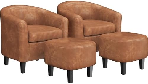Yaheetech Accent Chairs with Ottoman Set of 2, Faux Leather by Yaheetech