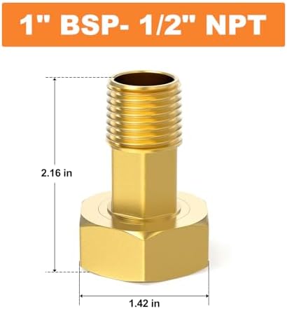 GASHER 5Pcs Brass Water Meter Pipe Fitting，1/2" NPT Male x 1" Female Adapter - Image 2