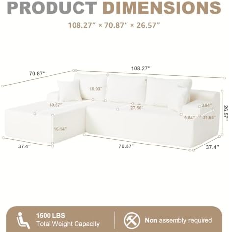 Hobestluk Boneless Couches Modular Sectional Sofa L-Shape Oversized Chaise - Image 2