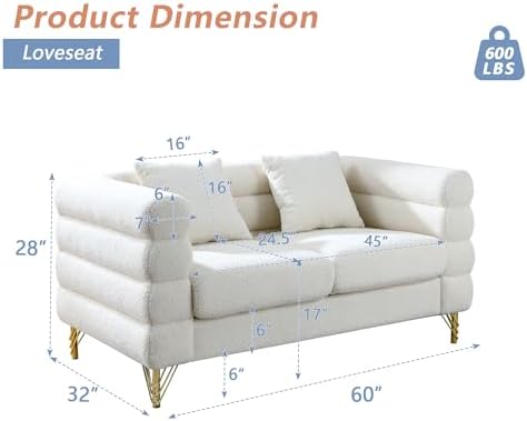 mikibama Modern Teddy Loveseat Sofa, 60 Inch Sectional Sofa Couch, Luxury 2 - Image 2
