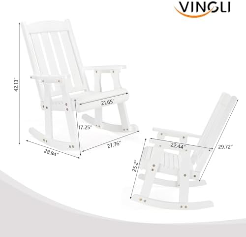 VINGLI Outdoor Rocking Chair, Heavy Duty 600 LBS Wooden Rocker - Image 3