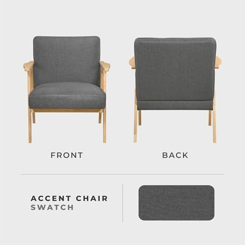 Lexicon Mid Century Modern Accent Chair, Natural Solid Wood Frame, Dark Gray - Image 4