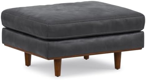 SIMPLIHOME Morrison 33" Wide Genuine Leather Rectangle Ottoman in Grey by SimpliHome
