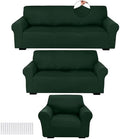Peryiter 3 Pcs Couch and Loveseat Sofa Covers, Dark Green, Milk Silk by Peryiter