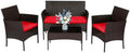 FDW 4-Piece Patio Furniture Set | Brown & Red | Outdoor Wicker Furniture by FDW
