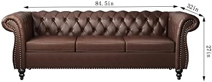 ORRD Chesterfield Sofa Leather, Modern PU Tufted Couch 3 Seater - Image 2