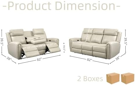 THSUPER Beige Genuine Leather Power Recliner Sofa Couch Set - Image 2