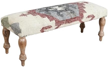 LR Home Off-White/Multicolor Handmade Upholstered Bench - Image 3