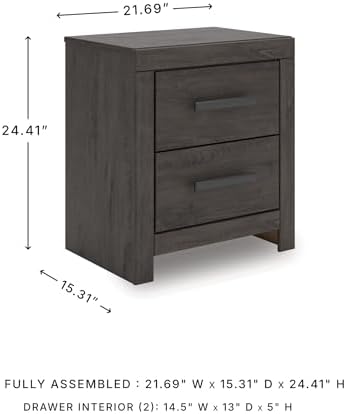 Signature Design by Ashley 2 Drawer Grey Nightstand - Image 3