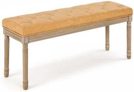 LUE BONA 44" Leather End of Bed Bench, Upholstered Tufted French Bedroom Bench by LUEBONA