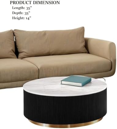 Round Coffee Table, 35 Inch Modern Contemporary Drum Cocktail Table - Image 2