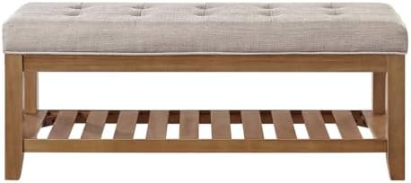 24KF Large Rectangular Upholstered Tufted Linen Fabric Ottoman Bench, Padded - Image 5