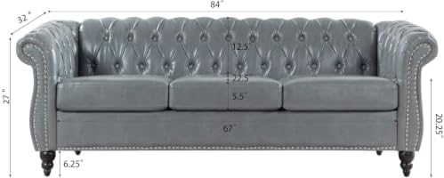 LEVNARY Chesterfield Sofa, Classic Tufted Upholstered Leather Couch, Modern 3 - Image 4