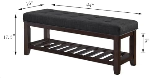 24KF Large Rectangular Upholstered Tufted Linen Ottoman Bench, Padded Bench - Image 2