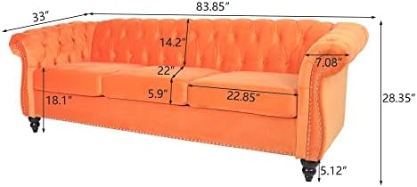 LEVNARY Velvet Chesterfield Sofa, Classic Tufted Upholstered Couch, Modern 3 - Image 2