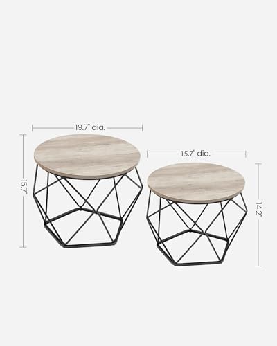 VASAGLE Small Round Coffee Table Set of 2, - Image 3