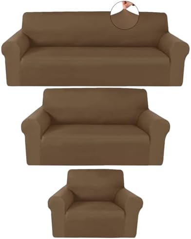 Peryiter 3 Pcs Couch and Loveseat Sofa Covers, Milk Silk by Peryiter