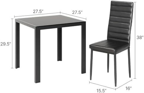Gizoon 3 Piece Glass Dining Table Set, Kitchen Table and Chairs Set - Image 2