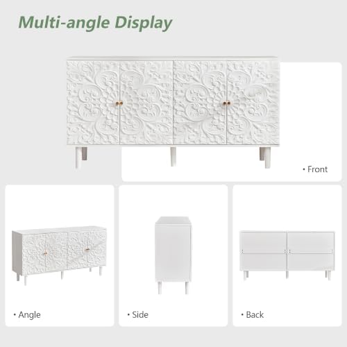 59" Buffet Cabinet with Storage, Floral Embossed 4 Door Sideboard - Image 6