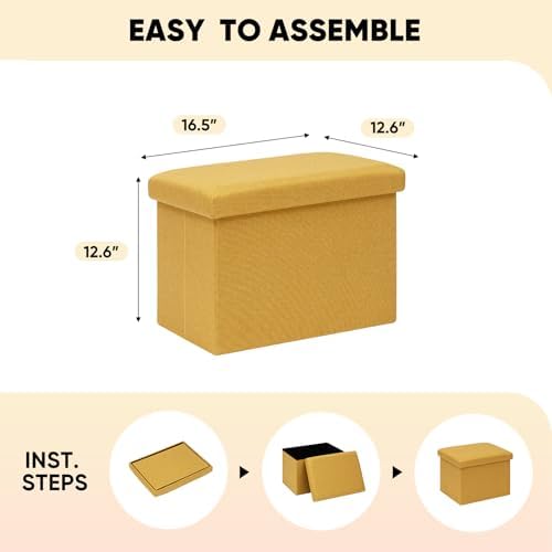 B FSOBEIIALEO Folding Storage Ottoman, 16.5" Linen Ottomans - Image 3