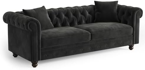 ONBRILL 82 Inch Chesterfield Sofa, 23 Inch Deep Seat Velvet Couch by ONBRILL