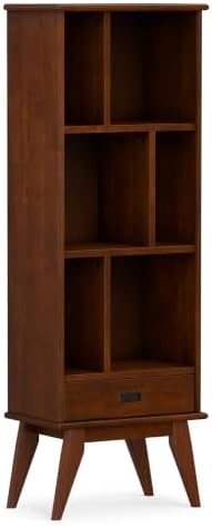 SIMPLIHOME Draper 64" Tall Solid Wood 5-Shelf Bookcase in Auburn Brown by SimpliHome