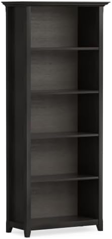 SIMPLIHOME Amherst 70" Tall Solid Wood 5-Shelf Bookcase in Hickory Brown by SimpliHome
