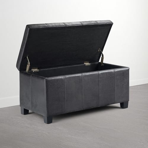 SIMPLIHOME Dover 36" Vegan Leather Ottoman in Distressed Graphite Black - Image 5