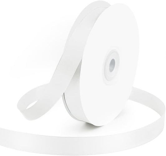 KMER LIFE 5/8" Wide x 50 Yards White Single Faced Polyester Satin Ribbon - Perfect for Wedding Decor, Wreaths, Crafts, Gift Wrapping & Other Projects