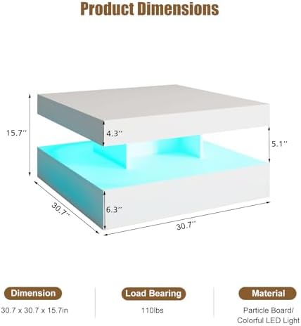 HedoAjim White LED Coffee Table - Image 2